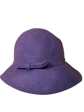 Coldwater Creek Purple Wool Cloche Hat with Bow Band